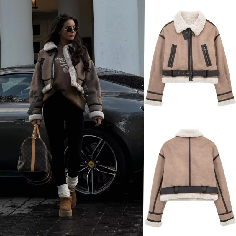 ETJ 2025 Neuer Damenmantel aus synthetischem Schaffell, verdickte Thermo-Bomberjacke, Y2K-Revers, Vintage-Wintermode