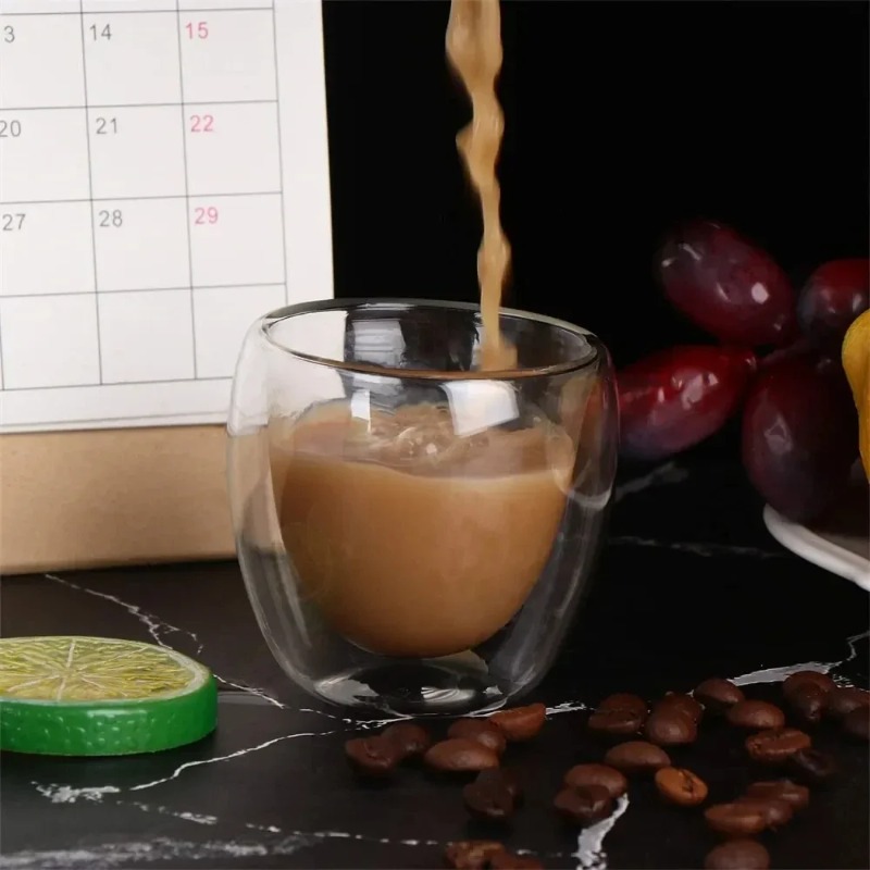 Set di 6 Tazze in Vetro a Doppia Parete da 80ml, Bicchieri Personalizzati Carini per Caffè, Tè, Bevande e Birra