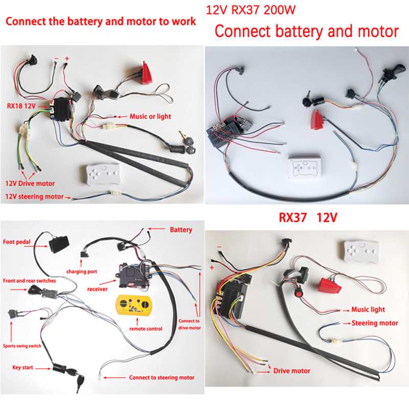 Arnés de cables DIY de 24V y 200W para coche eléctrico para niños con interruptor y receptor de control remoto, juego de accesorios para juguetes