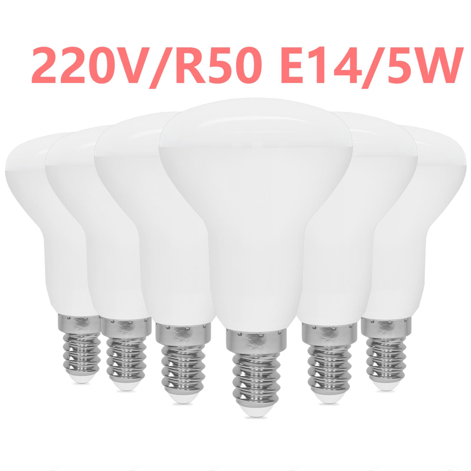 6ชิ้นหลอดไฟ LED E14 R50 AC220V 5W 3000K สีขาวอบอุ่น6500K 500lm สีขาวเย็น120หลอดสปอตไลท์ไฟ LED มุมลำแสง °