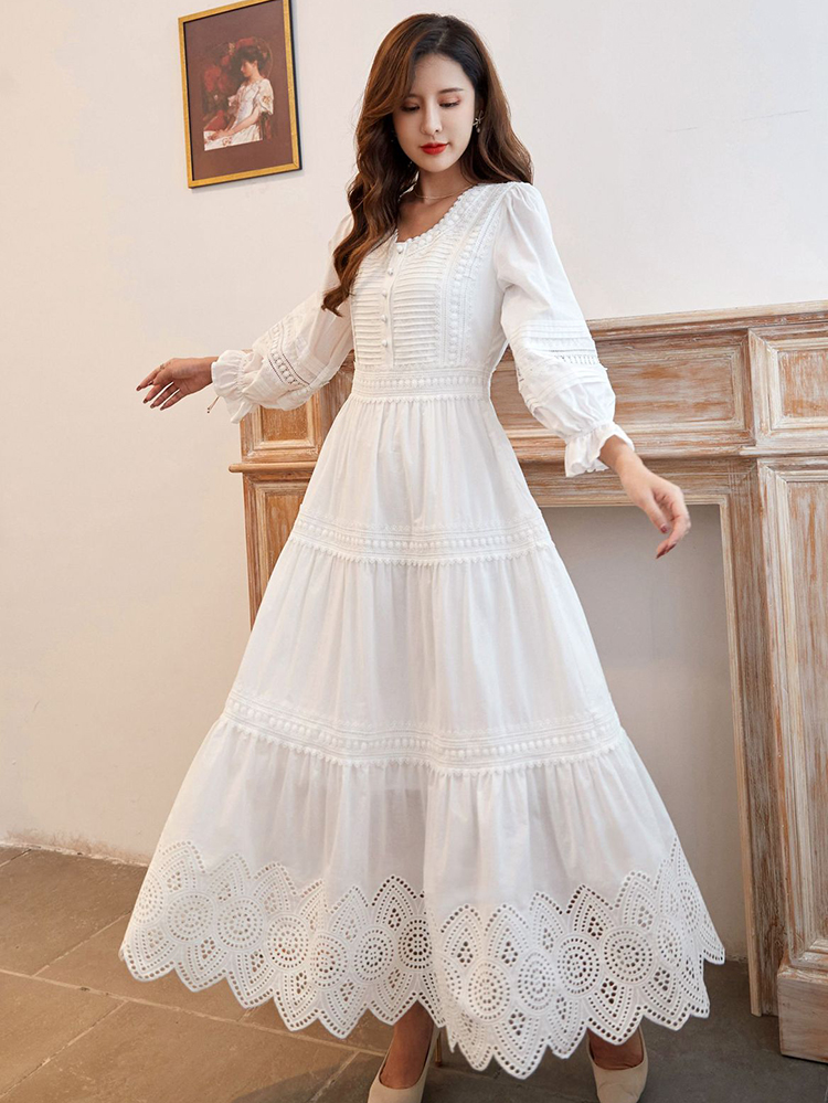 GypsyLady สีขาว Elegant Maxi Dress Tiered Lace ฤดูร้อนผู้หญิง Hollow Out Holiday เซ็กซี่สุภาพสตรีชุด Vestido