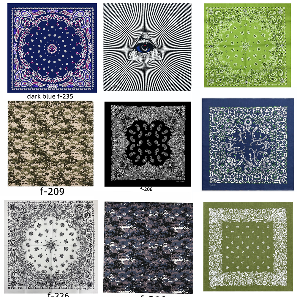 F-201 unissex mistura de algodão hip hop bandana headwear faixa de cabelo cachecol pescoço envoltório de pulso banda cabeça mágica lenço quadrado lenço
