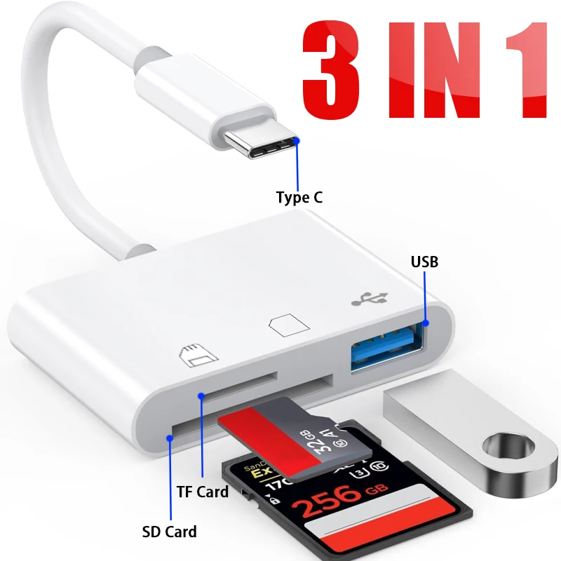3 in 1 มัลติฟังก์ชั่น TF CF SD Card Reader ซิมการ์ดอะแดปเตอร์ USB C TypeC OTG Converter สําหรับ MacBook แล็ปท็อป Samsung Xiaomi