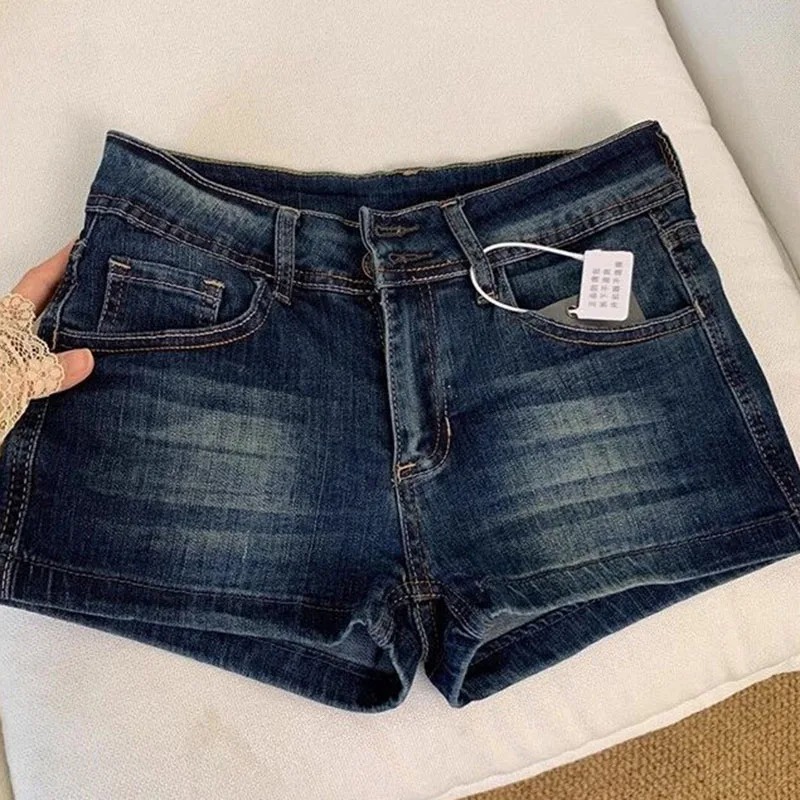 Shorts en jean pour femmes, shorts en jean sexy à taille basse, skinny, élastiques, vintage, streetwear Y2K, shorts tendance