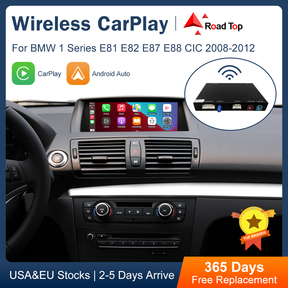 Road Top Wireless CarPlay Android Auto para BMW Serie 1 E81 E82 E87 E88 2008-2012, con funciones Airplay Mirror Link