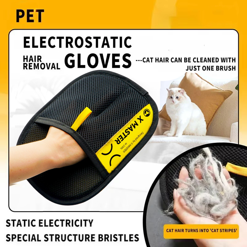 Guantes para quitar el pelo de mascotas electrostáticos para perros gatos, guantes de aseo lavables reutilizables con cepillo rodillo de pelusa 2 en 1 - Seguro No-T