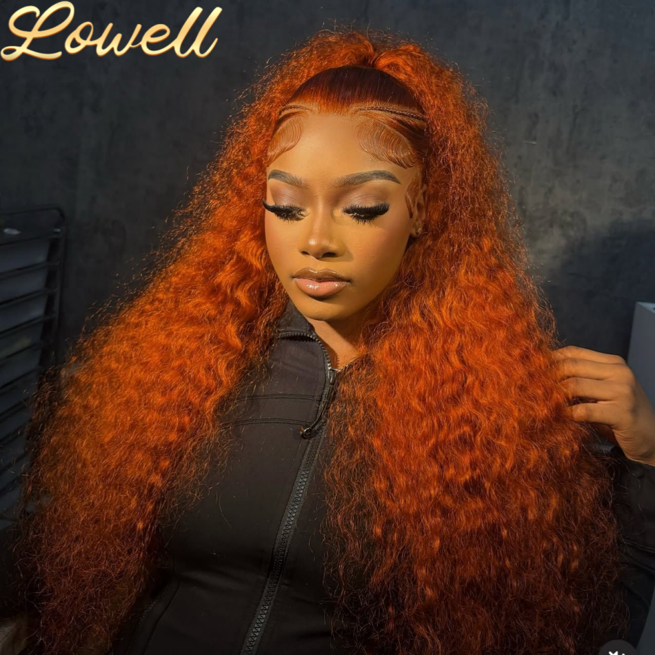 Peruki typu lace front, 30 cali, pomarańczowo-imbirowe, z falą water wave, 13x4 13x6 # 350 Kolorowych Peruk Brazylijskich z Włosów Naturalnych, Głęboka Fala, Kręcone Peruki, Gęstość 260