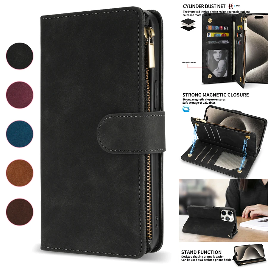 Funda de cuero con tapa magnética para iPhone Air 17 Pro Max 16e 15 14 Plus 13 Mini 12 11 SE2 XR 8 7