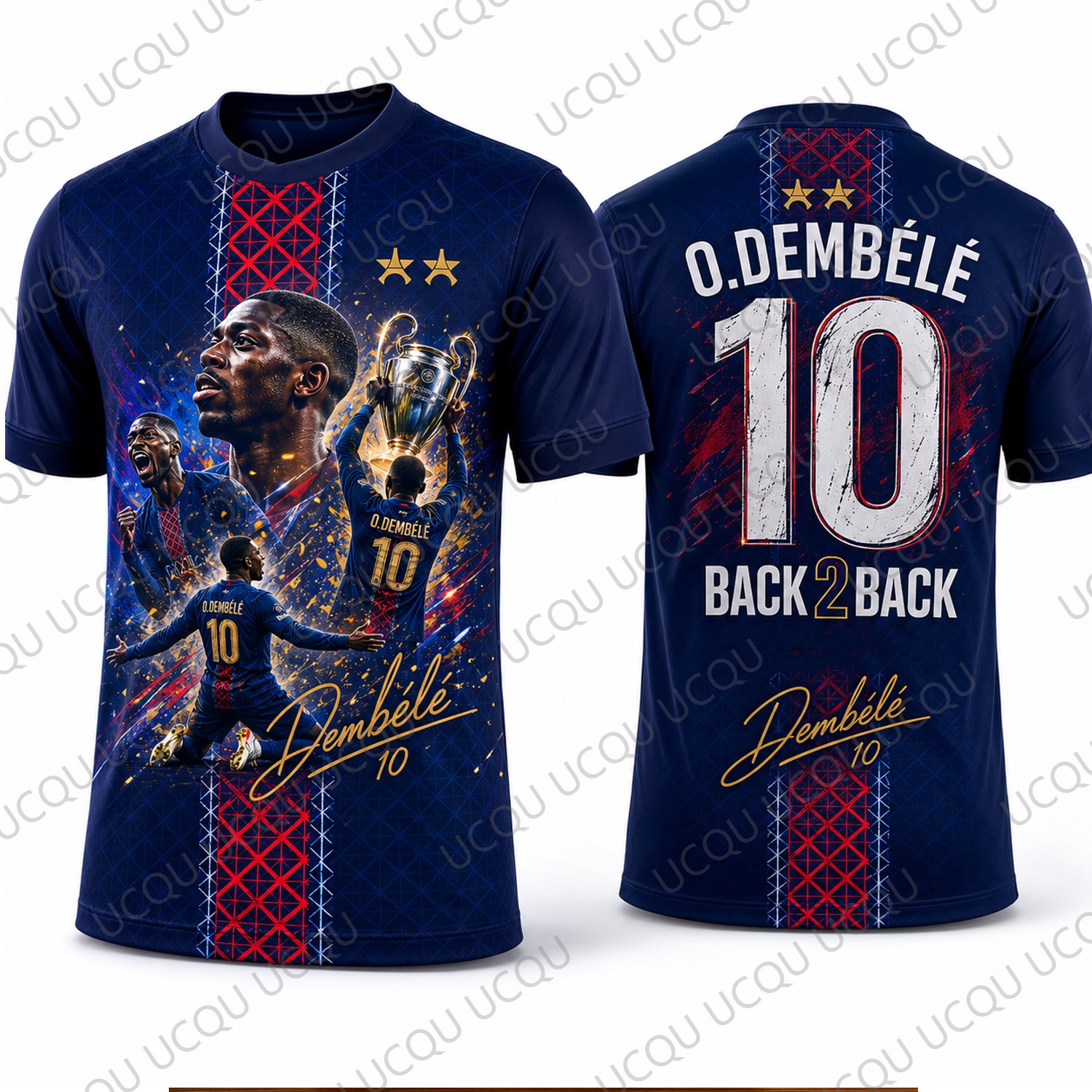 2026 New Summer  Dembélé Back 2 Back Champions T-Shirt No.10 Trophy Celebration  Football Fan Tee For Adults Kids Tops Oversized