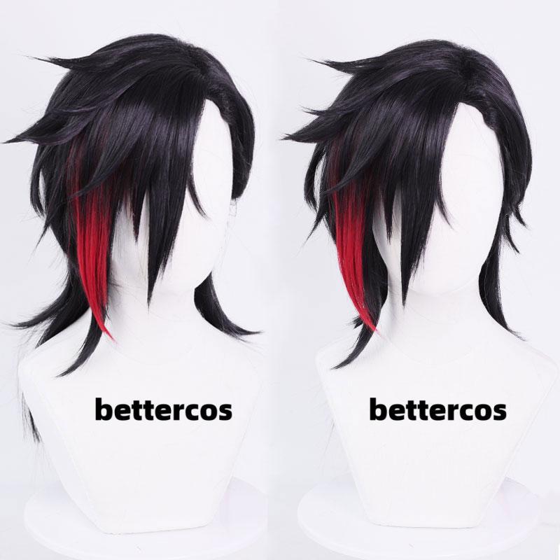 Jogo arcano temporada 2 vi jinx peruca cosplay vi cabelo preto e vermelho para mulheres homens halloween carnaval festa lol role play peruca