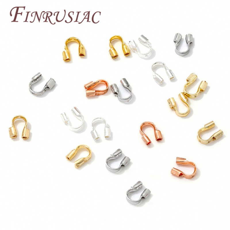 100 unids/lote Protector de alambre chapado en oro de 18K para joyería, protectores de alambre, bucles, accesorios de conectores en forma de U