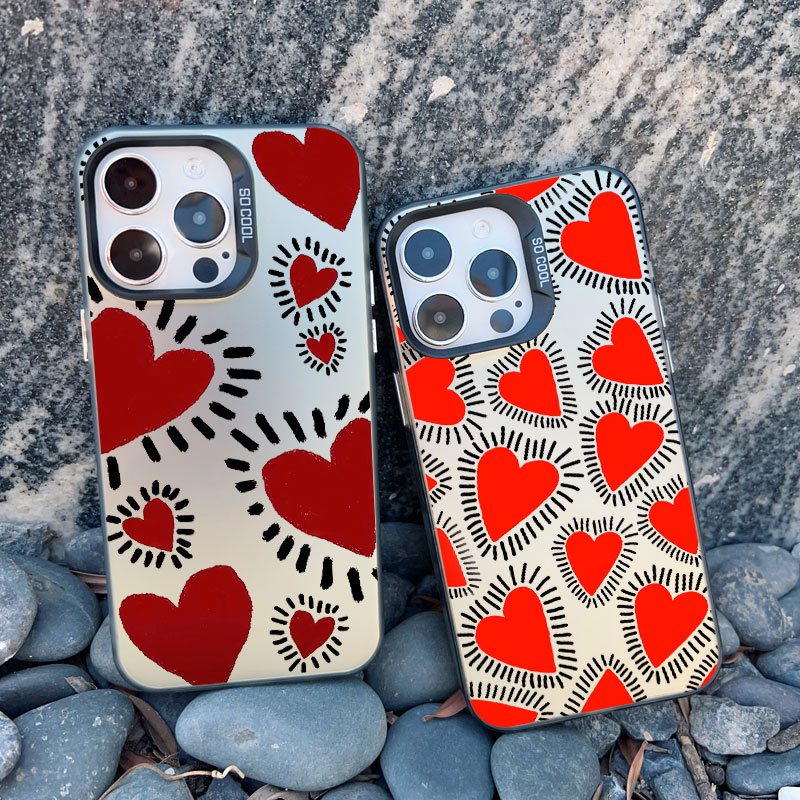 Coques de téléphone protectrices IMD motif Cœur d'amour mignon pour iPhone 17 16 14 Pro Max Plus 15 11 12 13 Pro Max Mini Plus, antichoc, avec finition laser