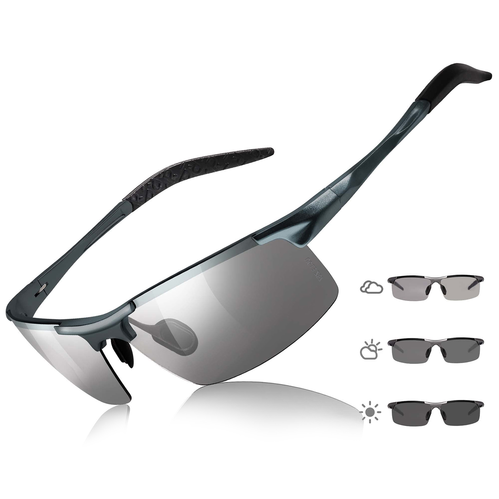 Occhiali da sole fotocromatici polarizzati da uomo COOLEAR, montatura avvolgente semi-rimless in lega di alluminio-magnesio, occhiali da guida con protezione UV400