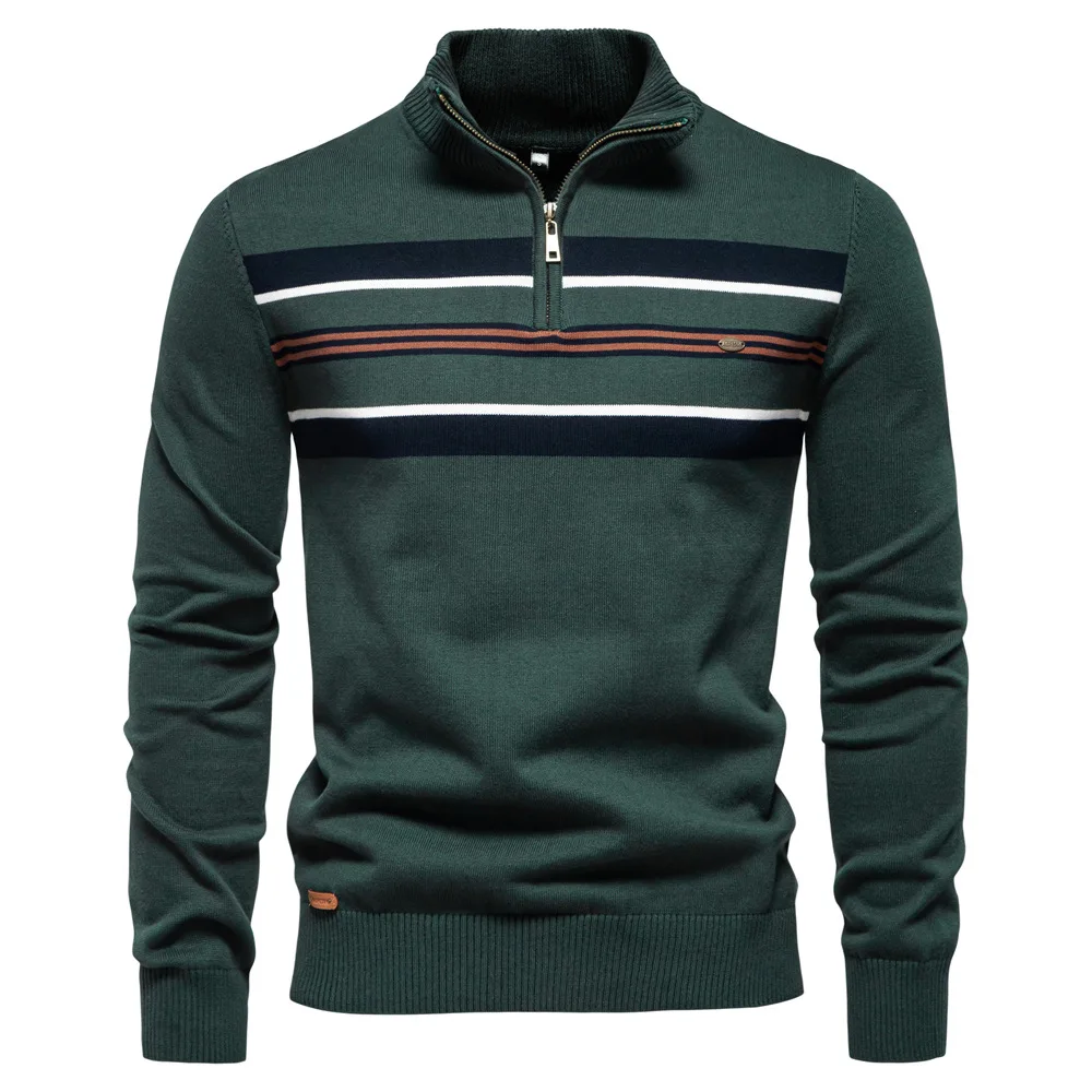 Herbst Winter Herren Pullover Hochwertige Halb Hohe Kragen Zipper Business Casual Streifen Pullover Männlich Stricken Pullover Männer Kleidung
