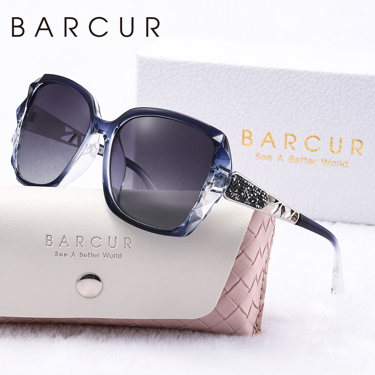 BARCUR Moda Mulheres Polarizadas Óculos de Sol Borboleta PC Transparente Grande Quadro Oco Out Espelho Perna Lazer UV Mulheres Óculos de Sol