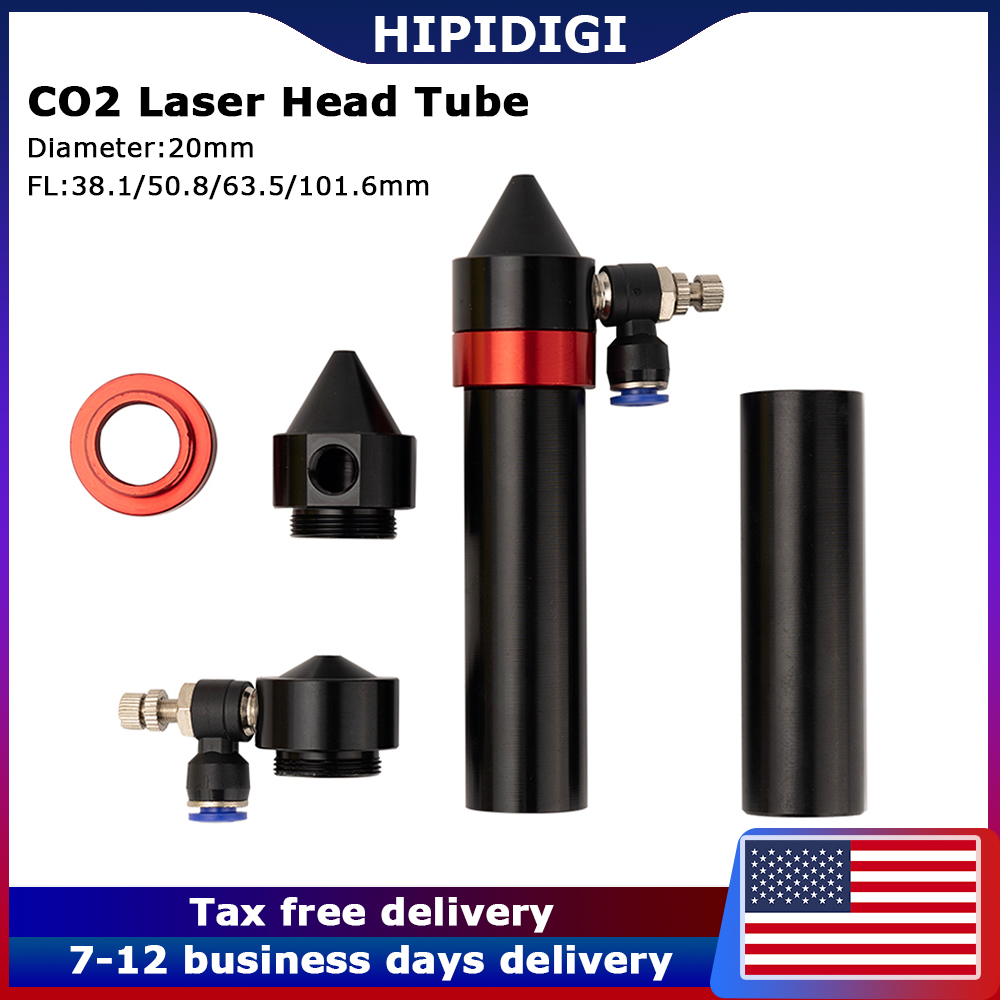 CO2 Laser Head Lens Tube Nozzle Outer Diameter 25mm Air Nozzle Dia.20 FL 38.1/50.8/63.5/101.6mm for CO2 Laser Engraving Machine