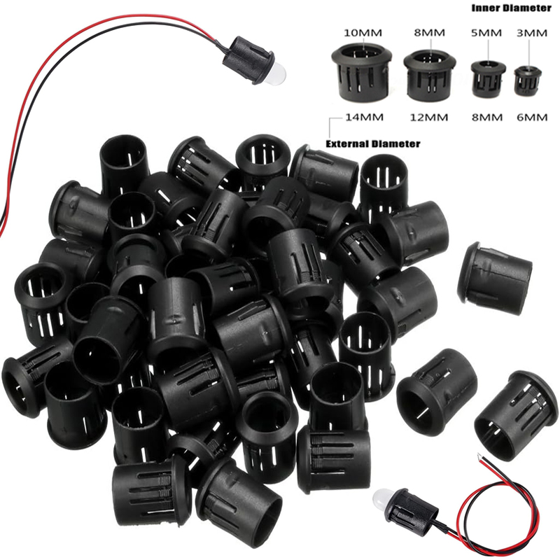 25/50 pçs bases de lâmpada de plástico preto 3mm/5mm/8mm/10mm suporte de diodo led clipe preto moldura soquete montagem diy diodo emissor de luz