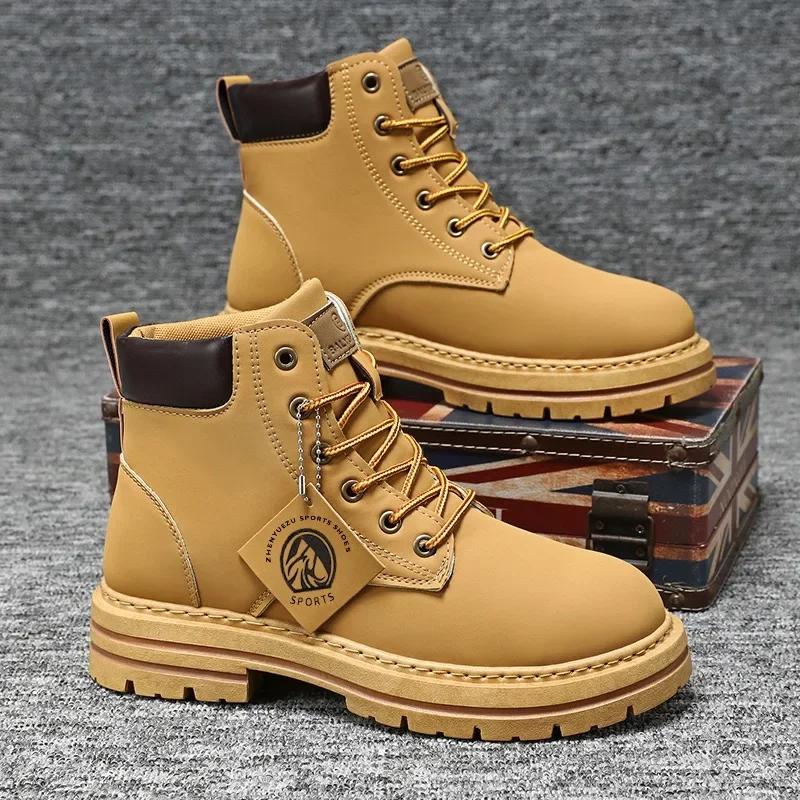 Botas altas para Hombre, botines de motocicleta a la moda, Botas de cuero impermeables para Hombre, Botas de plataforma con cordones, Botas de talla grande para Hombre