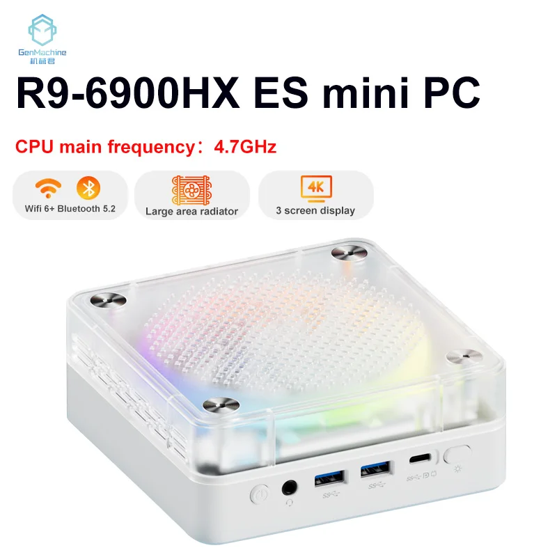 Genmachine Mini PC R5 6600H ES R5 7640HS ES R7 6800H ES R9 6900HX ES Windows 11 WiFi 6 Supporto per PC da gioco DDR5 4800 MHz Display