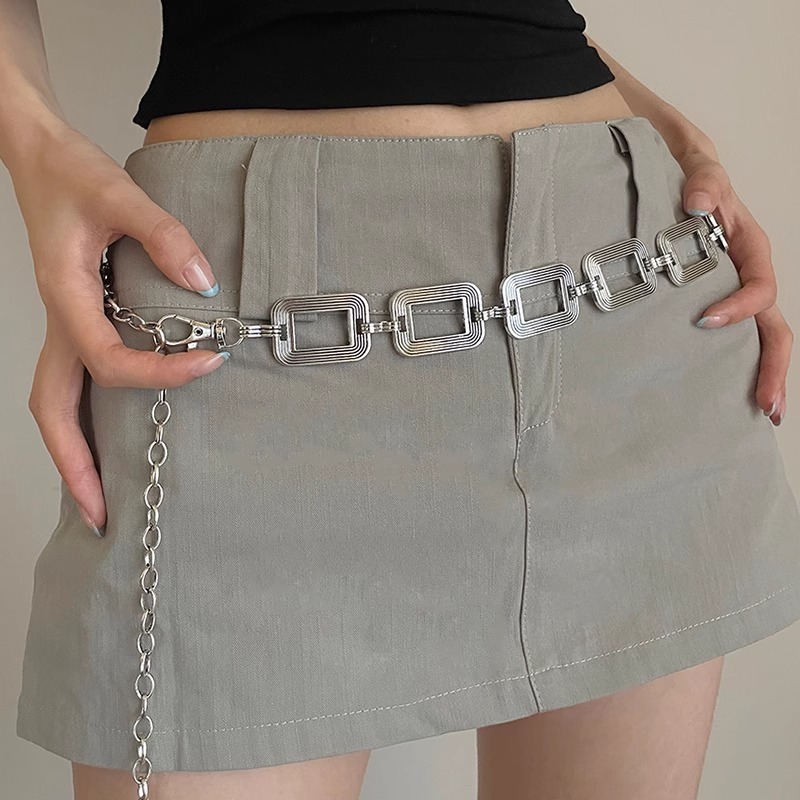 Cadena de cintura de metal rectangular bohemia para vestido de mujer 2025, nuevo estilo, oro y plata de alta calidad