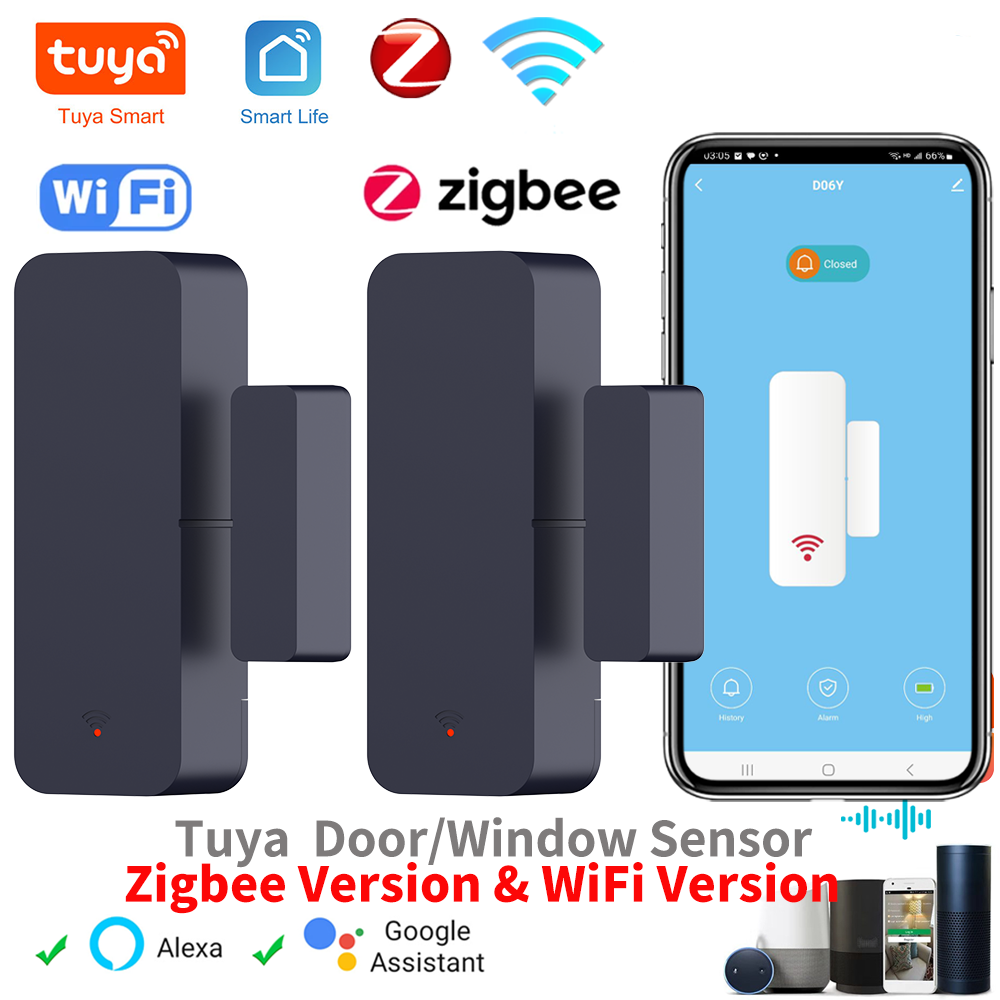 Tuya Zigbee Wi-Fi дверной датчик, датчик входа в окно, охранный магнитный датчик, сигнализация, умная жизнь, работа с Alexa Google Home