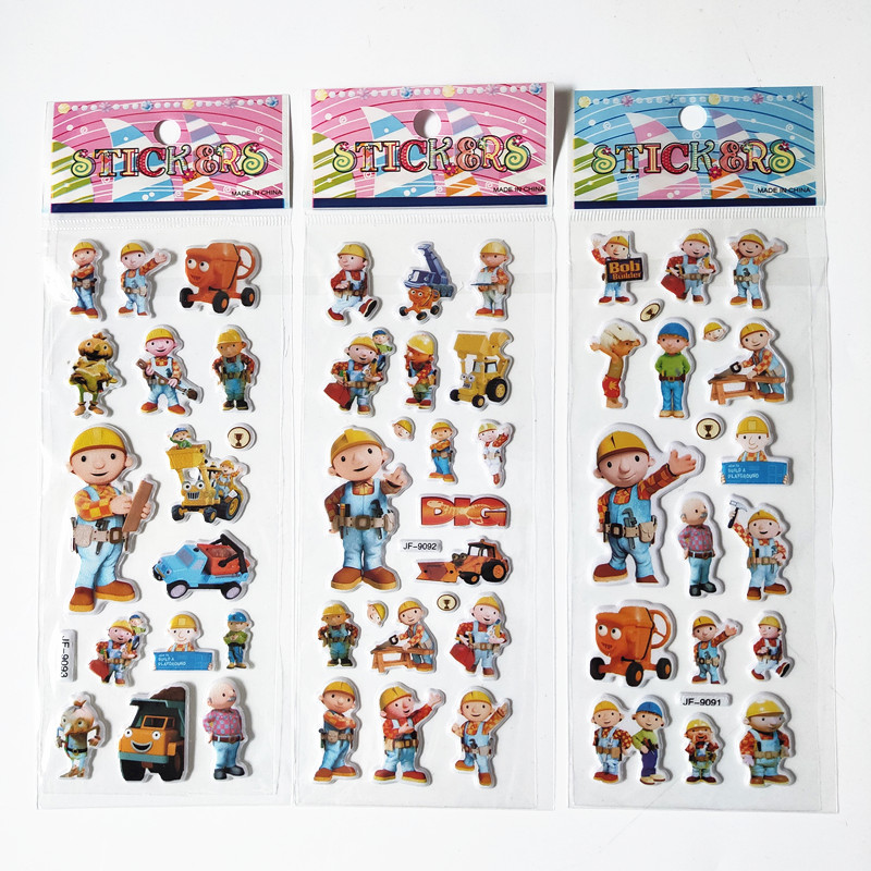6 pezzi Bob the Builder Bubble Stickers Bulldozer Ingegnere di costruzione Personaggi adesivi per bambini Giocattolo prescolare