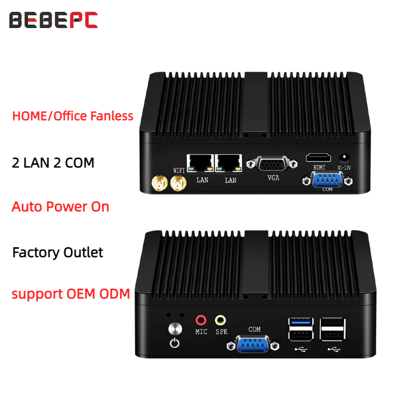 Mini PC Intel Celeron J6412 N2930 J1900 con 2xGigabit LAN, 1xUSB3.0, 3xUSB2.0, 2xRS232, Computadora Industrial sin Ventilador, Lista para Win10