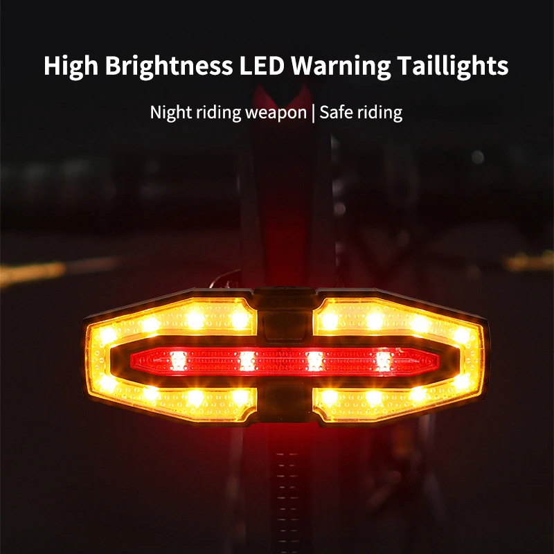 USB Rechargeable Bike Taillight Turn Signal Brake Warning Light Waterproof Remote Control Bicycle Rear Light Cycling Safet