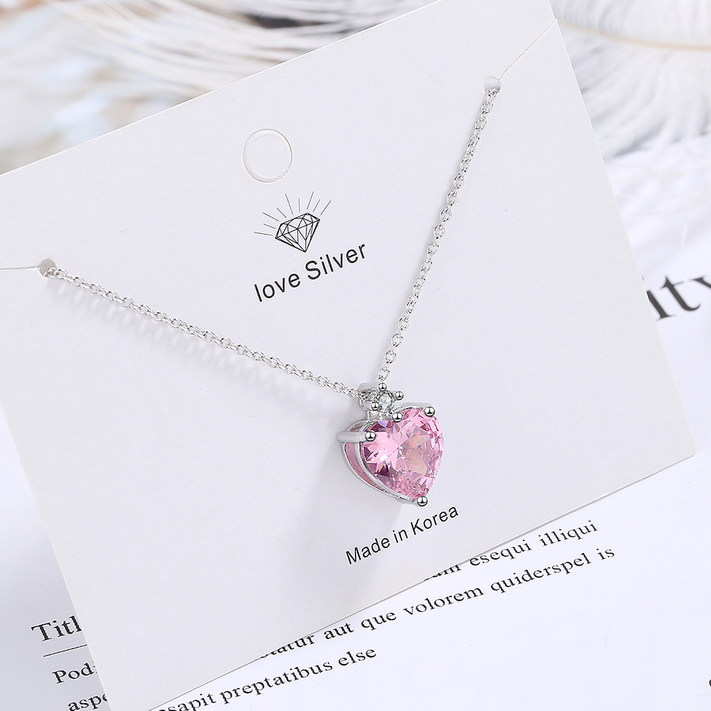 Nieuw In 925 Sterling Zilver Hart Roze Zirkoon Dames Nek Ketting Kettingen Luxe Sieraden Groothandel Aanbiedingen Met