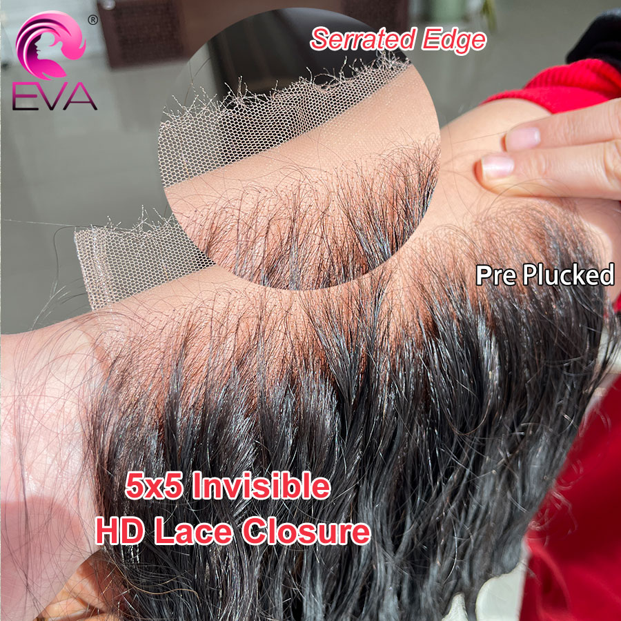 Cierre de encaje HD Eva Hair 7x5/6x6/5x5 con línea de cabello pre-arrancada, cierre de cabello humano virgen, encaje HD ultra ajustado, frontales completos 13x4 13x6