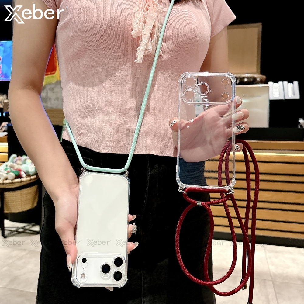 Чехол с ремешком через плечо и ожерельем для iPhone 16, 15, 17, 14, 13, 12, Pro Max Plus, защита камеры, прозрачный противоударный мягкий чехол