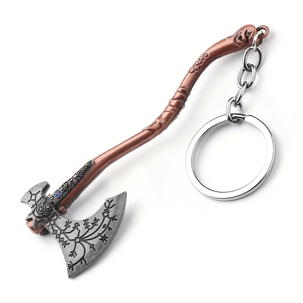 Chaveiro de machado de batalha mitológico antigo, decoração de strass azul, chaveiro de machado de metal com padrão peculiar para homens e mulheres