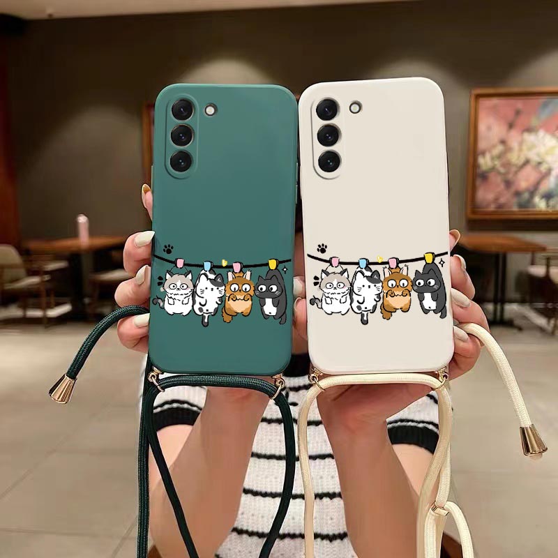 S23 Quattro Piccolo Gatto Cordino Cassa Del Telefono Del Silicone Per Samsung S23 S24 S23FE S24Plus S23Ultra S22 S23Plus S22Plus S20 S21FE Copertura