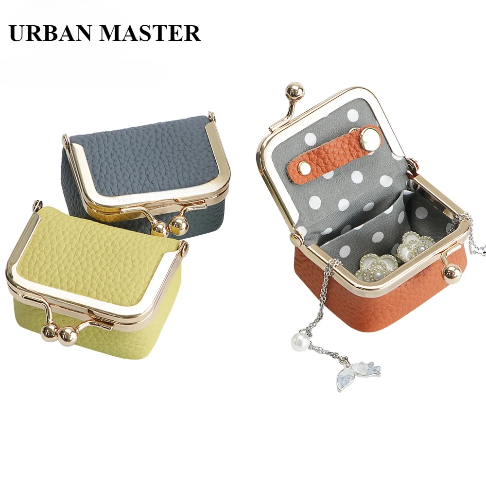 URBAN MASTER Mini monedero de cuero genuino, bolsa de cambio con cerradura Kiss de Color sólido, bolsa de almacenamiento pequeña de estilo informal para mujer 1894