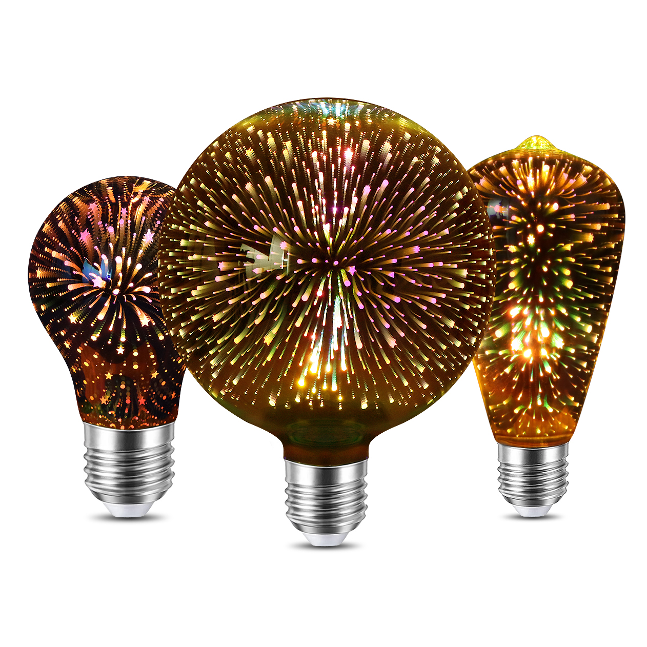 3D 花火効果ヴィンテージ LED 白熱電球レトロエジソンランプ E27 AC110V-220V ホリデー装飾電球 G80 G125