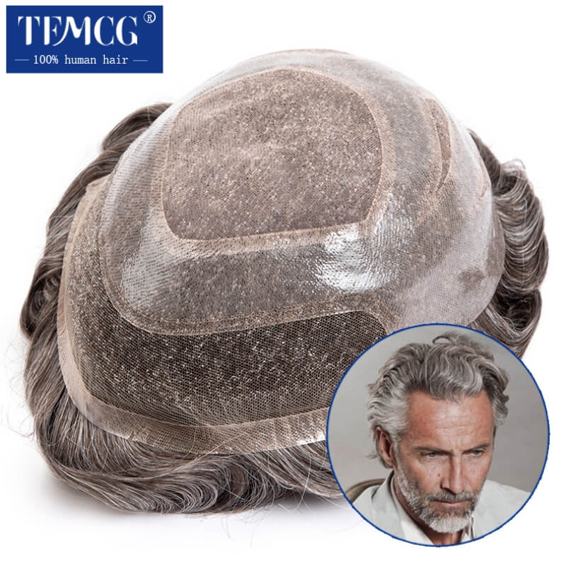 VERSALITE - Parrucchino da uomo con frontale in pizzo svizzero e PU, linea naturale dei capelli, protesi per capelli maschili, sistema di sostituzione capelli umani, parrucche da uomo