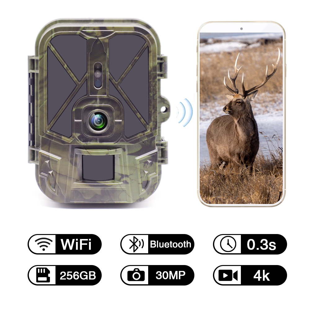 4k 30mp transmissão ao vivo wifi trail câmera app bluetooth câmeras de caça com 10000mah li-bateria visão noturna wifi940prooli