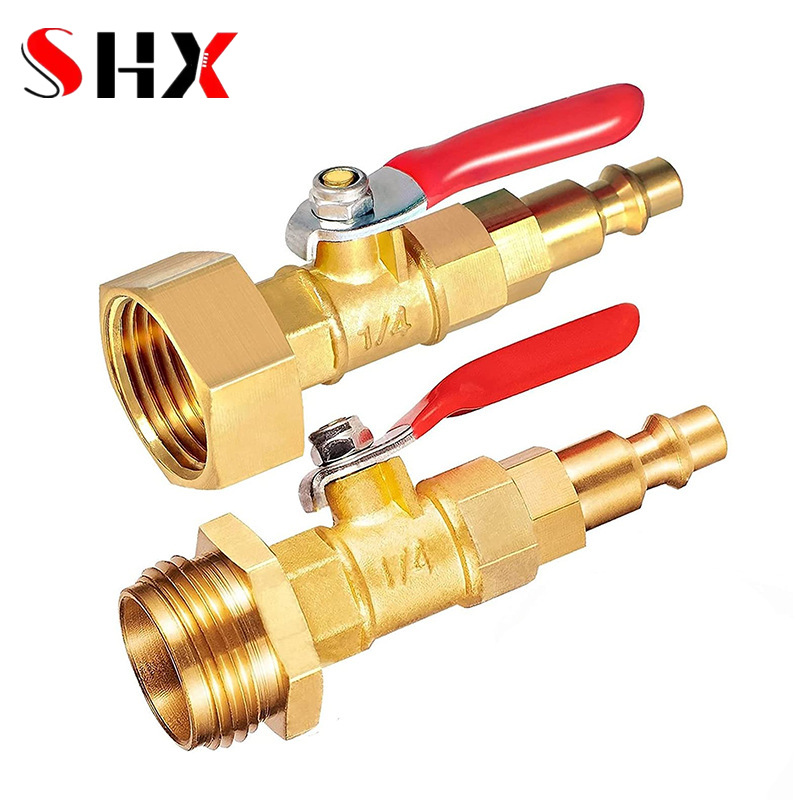 DN8 konektor cepat kuningan benang eksternal 1/4 inci, dengan katup bola pipa kebun musim dingin Sprinkler antibeku membuang air Adapter
