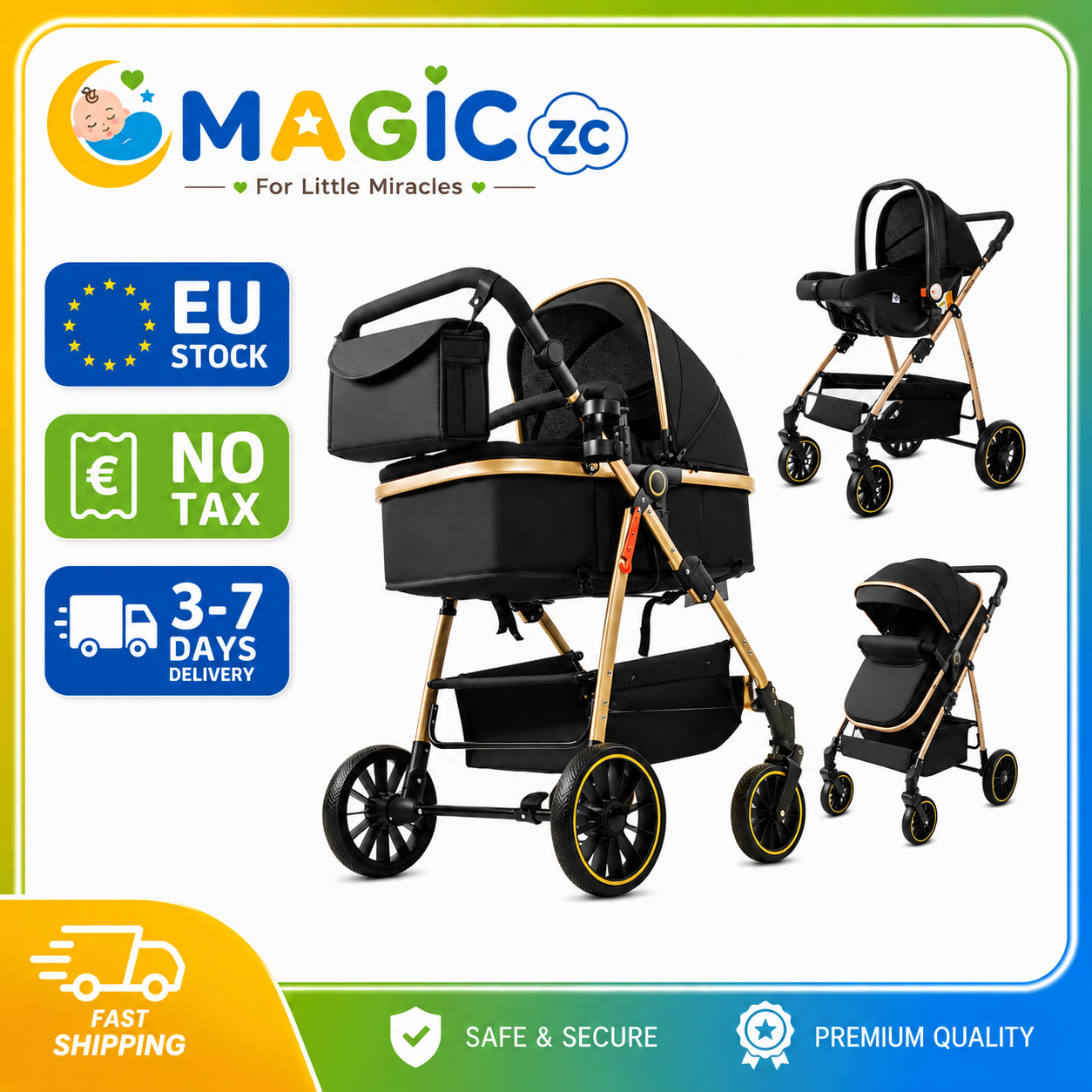 Cochecito 3 en 1, sistema de viaje para bebés recién nacidos, cochecito de paseo, carrito para bebé, poussette, 3 en 1, silla de paseo de cuatro ruedas con moisés, asiento reversible, cesta de almacenamiento, accesorios para bebés, ligero, de 0 a 36 meses