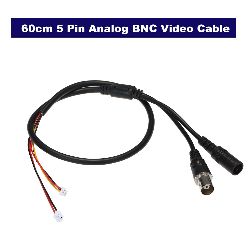 Cable de alimentación de vídeo BNC analógico, conector hembra F de 60cm y 5 pines, 1 piezas, para placa PCB de cámara CCTV analógica