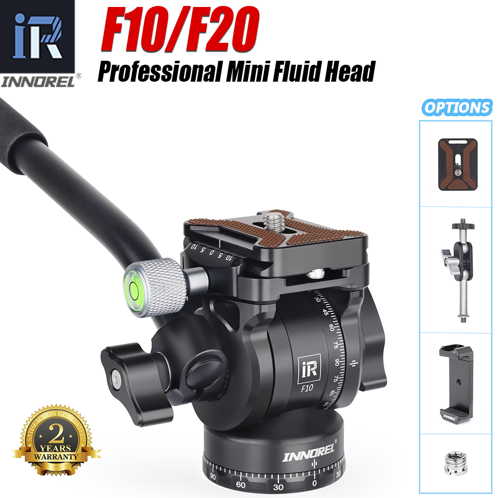 INNOREL F10/F20 Mini tête d'inclinaison de tête fluide de trépied, tête de trépied vidéo de caméra en métal avec plaques Arca Swiss Q.R pour appareil photo vidéo DSLR