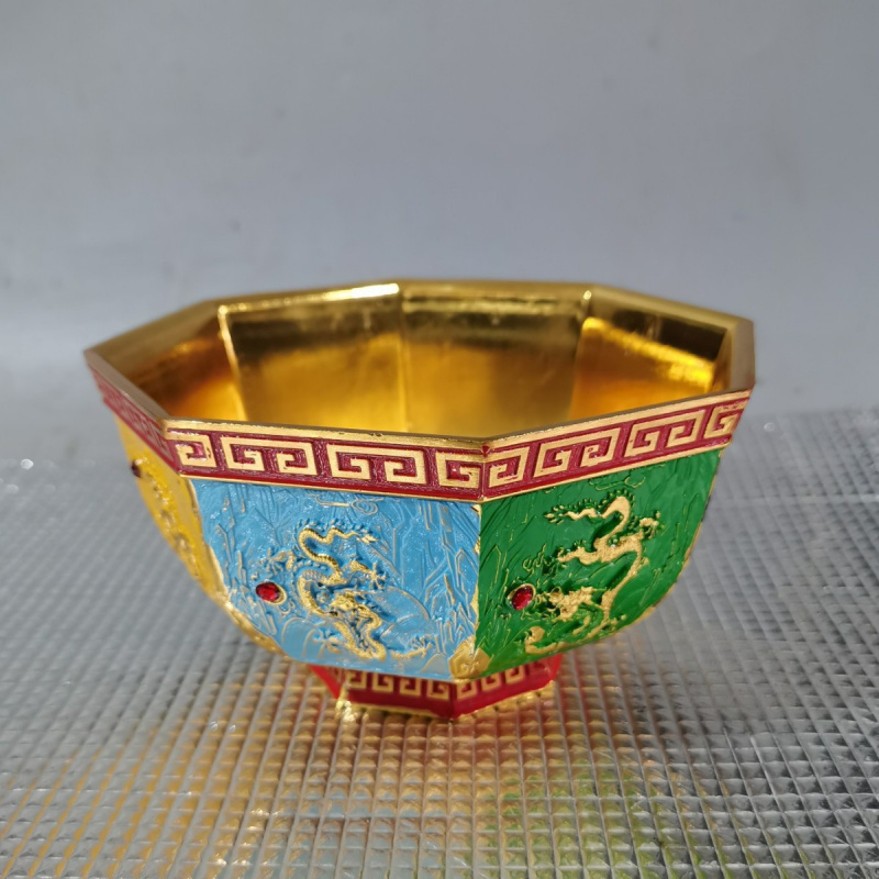 Antique Six-Edge Kowloon Color Bowl Gilding Bowl Fortune Bowl Large Clear Copper Ware Qianlong Year Home Collection Ornaments