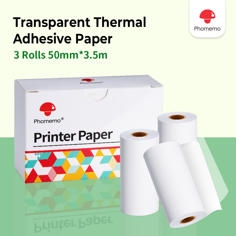 Papel adhesivo térmico Phomemo, impresora térmica blanca/transparente/semitransparente, para M02/M02 Pro/M02S/M03/M03AS/M04S