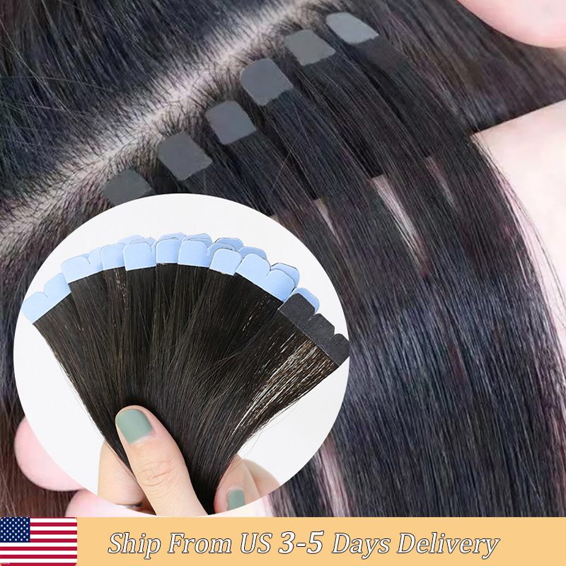MRSHAIR Мини-лента для наращивания волос, человеческие волосы, натуральная лента для наращивания волос, 3x0,8 см, невидимая лента, 10 шт./упак., для боковых волос