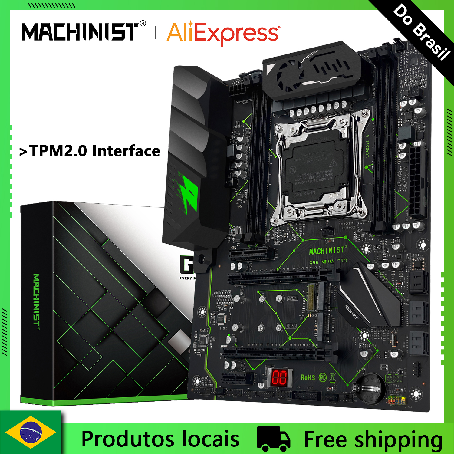 Placa-Mãe MACHINIST X99 TPM2.0 LGA 2011-3 para Processadores Xeon E5 V3/V4, Memória DDR4 Quatro Canais, 2*NVME M.2 MR9A PRO ATX