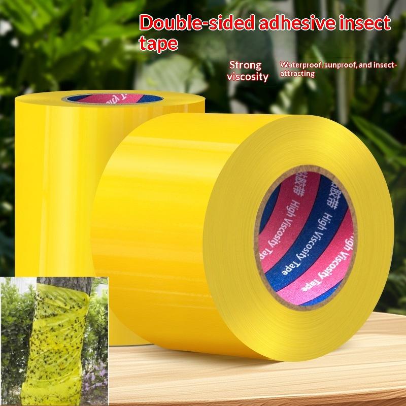 Cinta adhesiva antinsectos de doble cara, 10 metros, color amarillo, para control de plagas en el jardín, previene pulgones, hormigas y polillas.