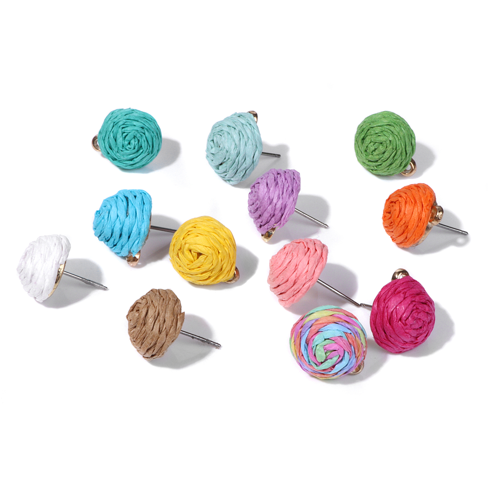 Handmade Tecido De Palha Raffia Blooming Drop Brincos, Boho Brincos De Metal, Acessórios De Verão, Moda Praia, Jóias DIY