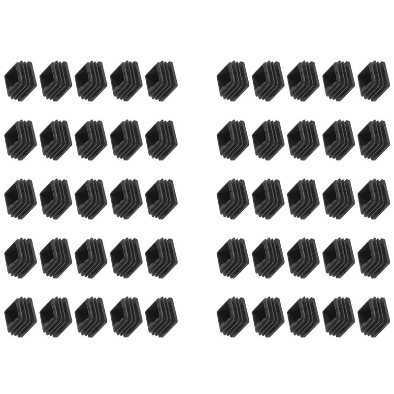 AT21 - Plastikowe zaślepki do nóg krzesła, wkładki do kwadratowych rur, czarne, 20 mm x 20 mm, 50 sztuk