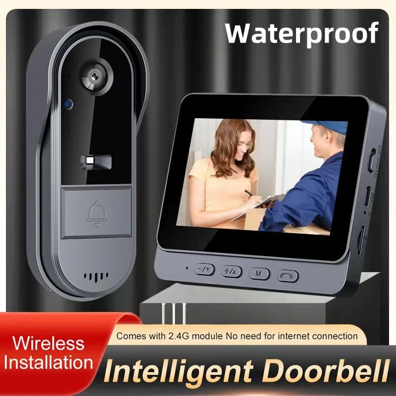 Timbre Visual inalámbrico a prueba de agua, timbre de puerta con visión nocturna IR, HD, pantalla IPS de 2,4 pulgadas, cámara para casa y apartamento, 4,3G