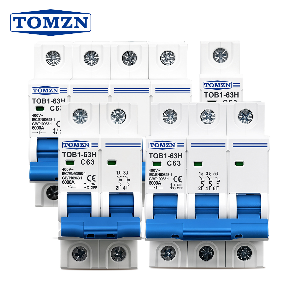 TOMZN AC MCB TOB1-63H C Curve 230/400 В~ 50/60 Гц Мини-выключатель 1P 2P 3P 4P 3A 6A 10A 16A 20A 25A 32A 40A 50A 63A